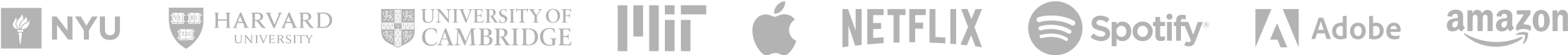 A row of logos from organizations with Flocus users. Includes NYU, Netflix, Spotify, Adobe and more